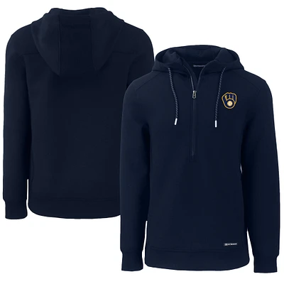 Men's Cutter & Buck Navy Milwaukee Brewers Roam Eco Half-Zip Recycled Pullover Hoodie