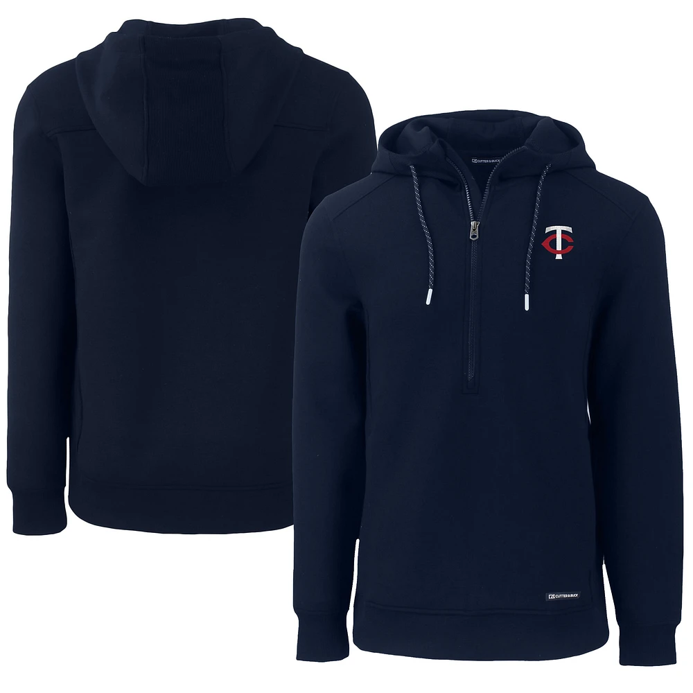 Men's Cutter & Buck Navy Minnesota Twins Roam Eco Half-Zip Recycled Pullover Hoodie