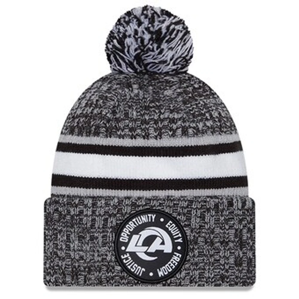 Men's New Era Heather Black Los Angeles Rams 2023 Inspire Change Cuffed Knit Hat With Pom