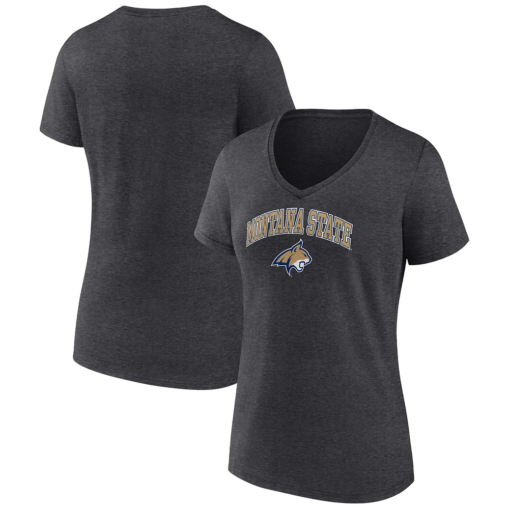Women's Charcoal Montana State Bobcats Campus V-Neck T-Shirt