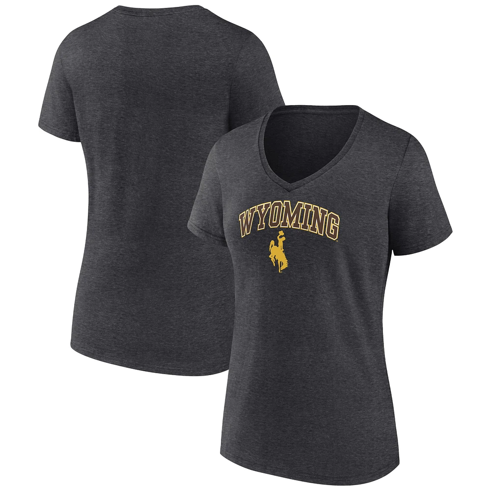 Women's Charcoal Wyoming Cowboys Campus V-Neck T-Shirt