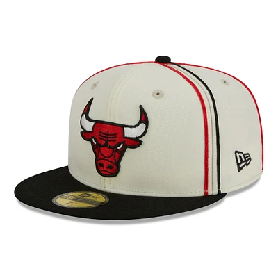 Men's New Era Cream/Black Chicago Bulls Piping 2-Tone 59FIFTY Fitted Hat