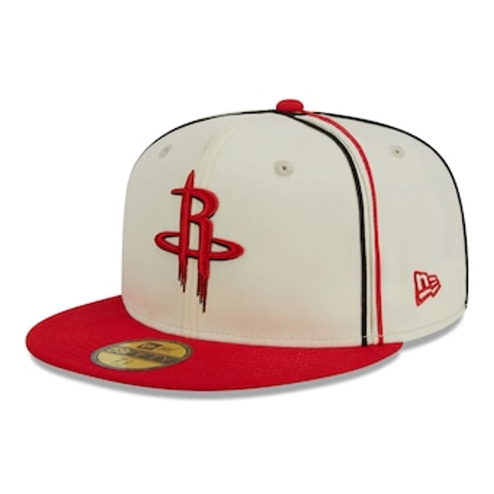 Men's New Era Cream/Red Houston Rockets Piping 2-Tone 59FIFTY Fitted Hat