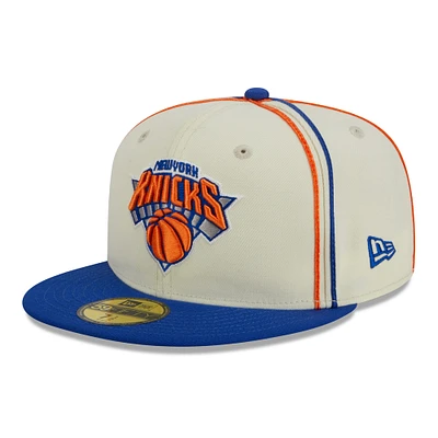 Men's New Era Cream/Blue New York Knicks Piping 2-Tone 59FIFTY Fitted Hat