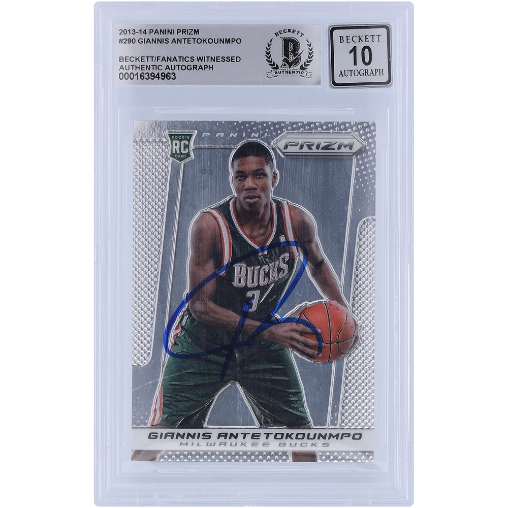 Giannis Antetokounmpo Milwaukee Bucks Autographed 2013-14 Panini Prizm #290 Beckett Fanatics Witnessed Authenticated 10 Rookie Card
