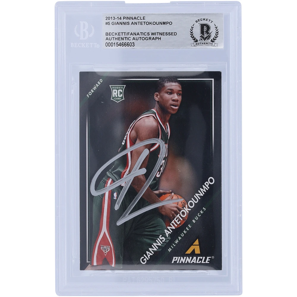 Giannis Antetokounmpo Milwaukee Bucks Autographed 2013-14 Panini Pinnacle #5 Beckett Fanatics Witnessed Authenticated Rookie Card