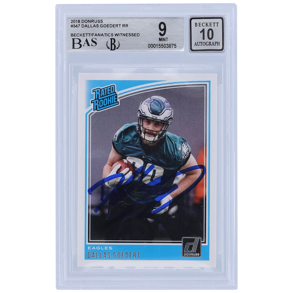 Dallas Goedert Philadelphia Eagles Autographed 2018 Panini Donruss Rated Rookie #347 Beckett Fanatics Witnessed Authenticated 9/10 Rookie Card
