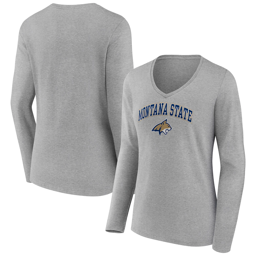 Women's Gray Montana State Bobcats Campus Long Sleeve V-Neck T-Shirt