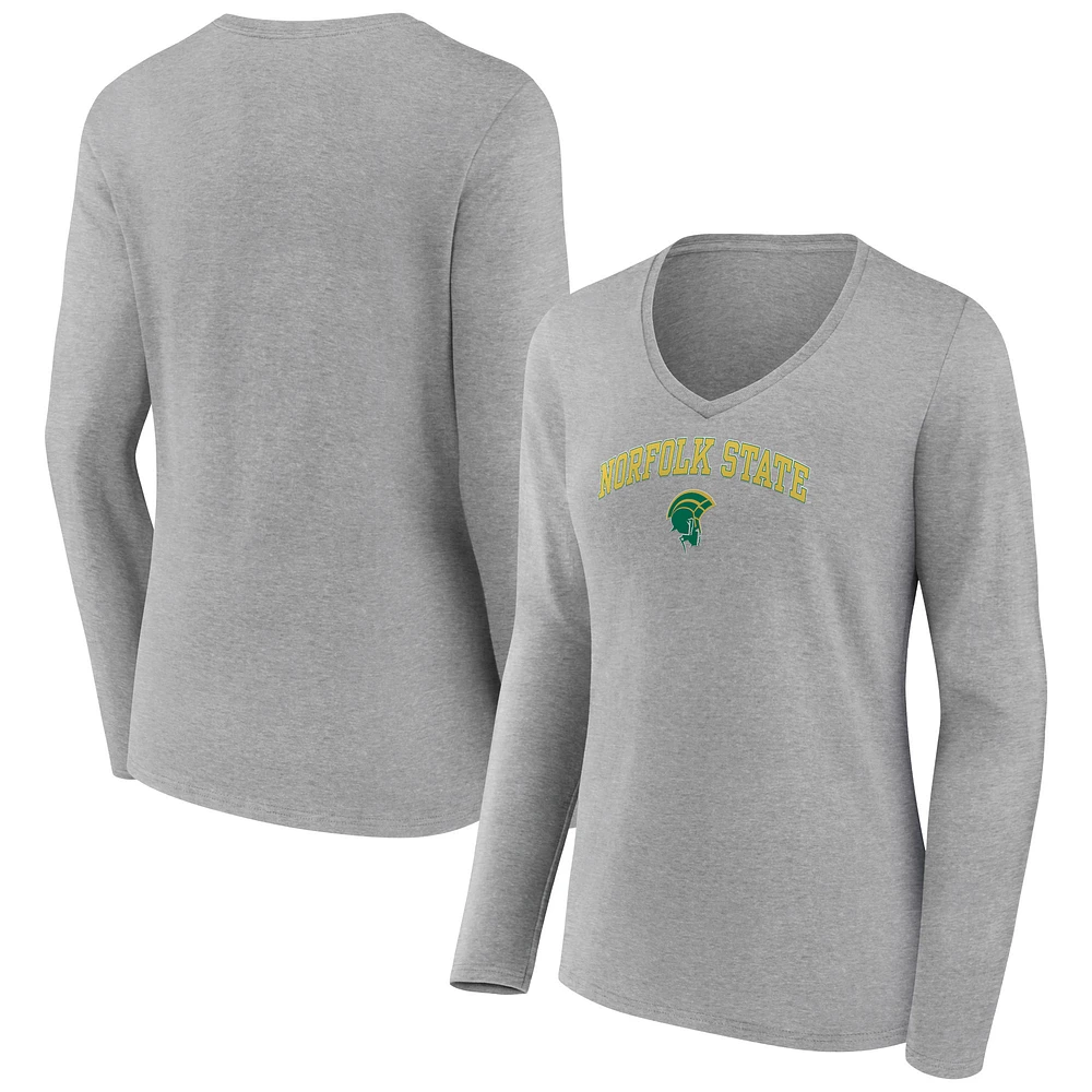Women's Gray Norfolk State Spartans Campus Long Sleeve V-Neck T-Shirt