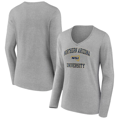 Women's Gray Northern Arizona Lumberjacks Campus Long Sleeve V-Neck T-Shirt