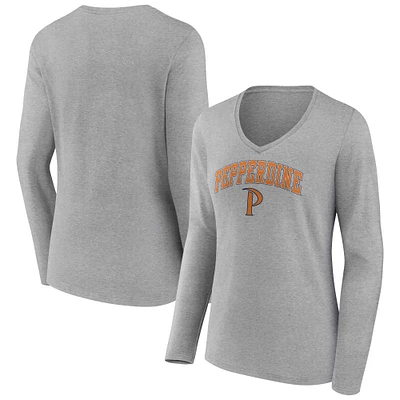 Women's Gray Pepperdine Waves Campus Long Sleeve V-Neck T-Shirt