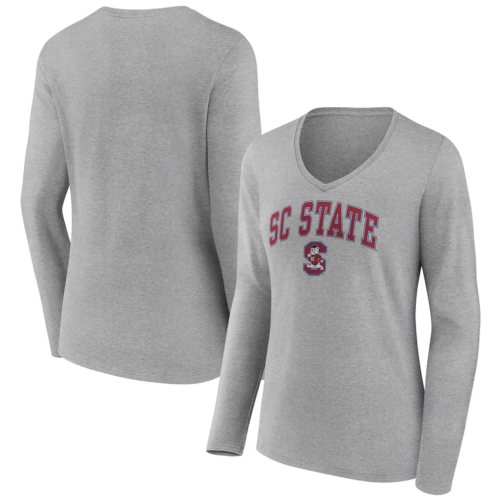 Women's Gray South Carolina State Bulldogs Campus Long Sleeve V-Neck T-Shirt