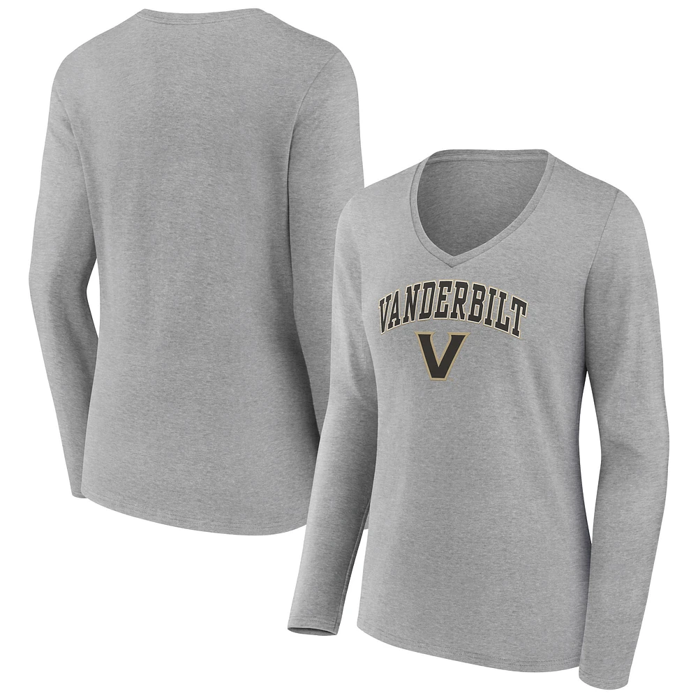 Women's Gray Vanderbilt Commodores Campus Long Sleeve V-Neck T-Shirt