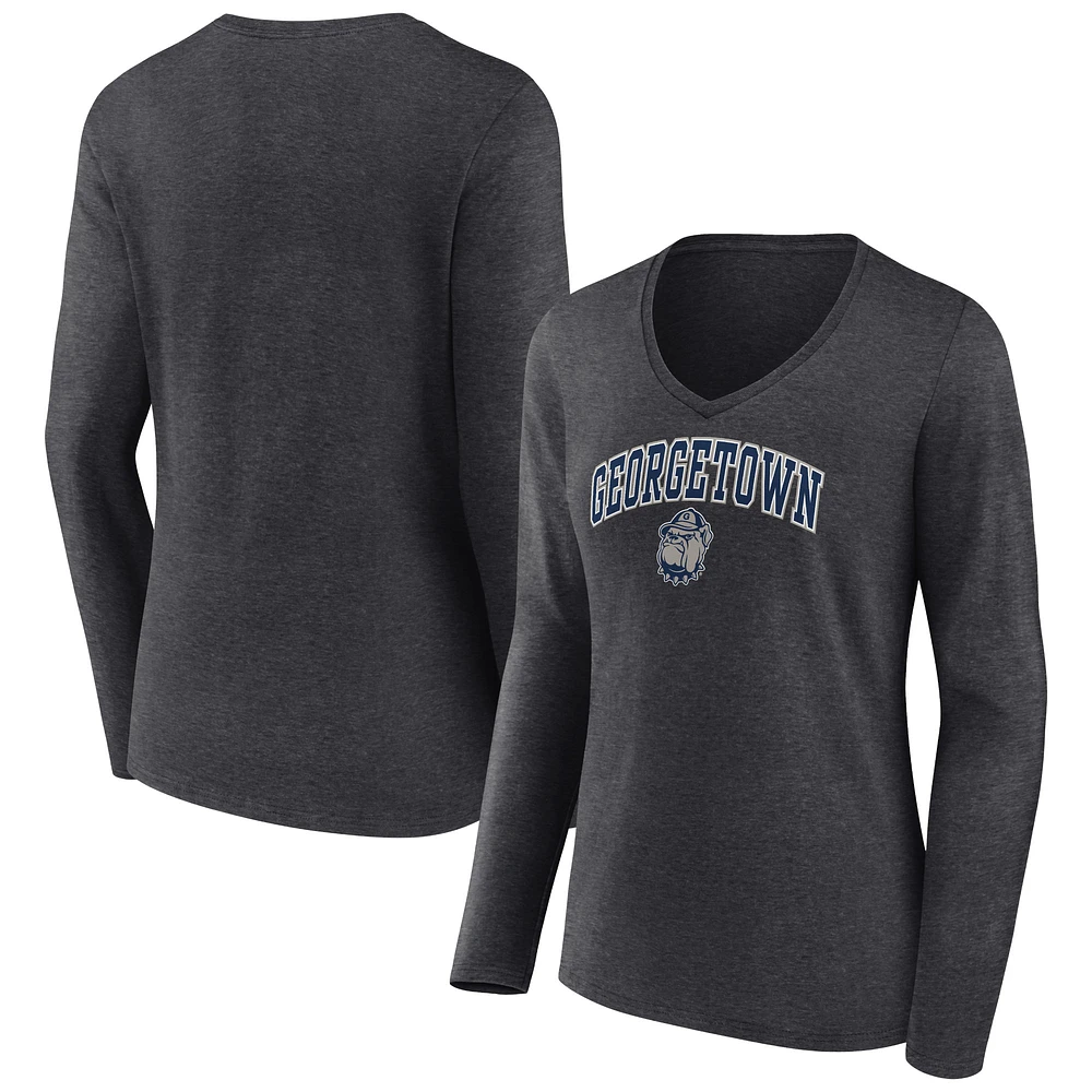 Women's Charcoal Georgetown Hoyas Campus Long Sleeve V-Neck T-Shirt