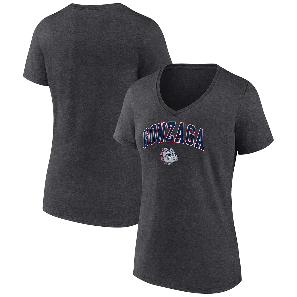 Women's Charcoal Gonzaga Bulldogs Campus V-Neck T-Shirt