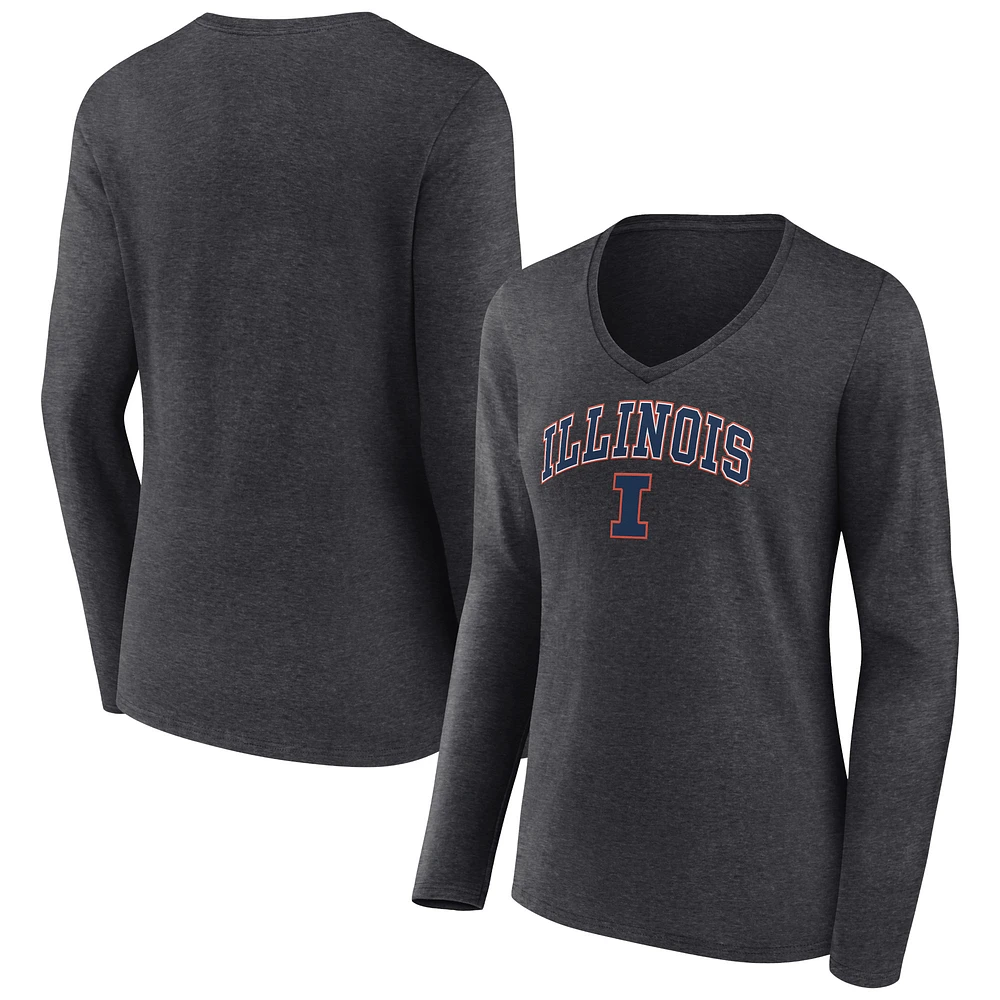 Women's Charcoal Illinois Fighting Illini Campus Long Sleeve V-Neck T-Shirt