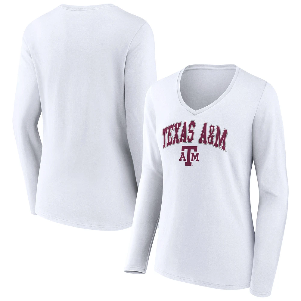 Women's White Texas A&M Aggies Campus Long Sleeve V-Neck T-Shirt