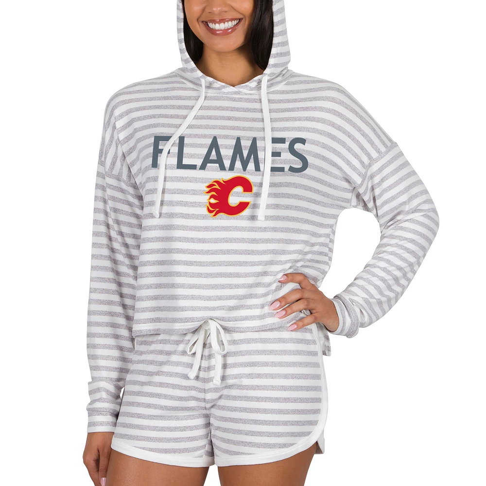 Women's Concepts Sport Cream Calgary Flames Visibility Long Sleeve Hoodie Top & Shorts Set