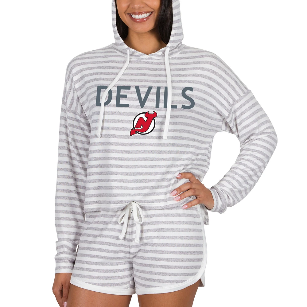 Women's Concepts Sport Cream New Jersey Devils Visibility Long Sleeve Hoodie Top & Shorts Set