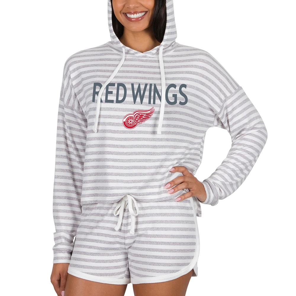 Women's Concepts Sport Cream Detroit Red Wings Visibility Long Sleeve Hoodie Top & Shorts Set