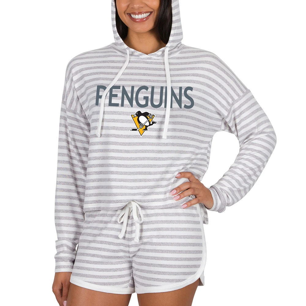 Women's Concepts Sport Cream Pittsburgh Penguins Visibility Long Sleeve Hoodie Top & Shorts Set