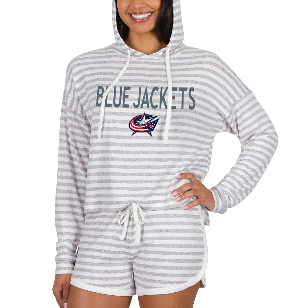 Women's Concepts Sport Cream Columbus Blue Jackets Visibility Long Sleeve Hoodie Top & Shorts Set