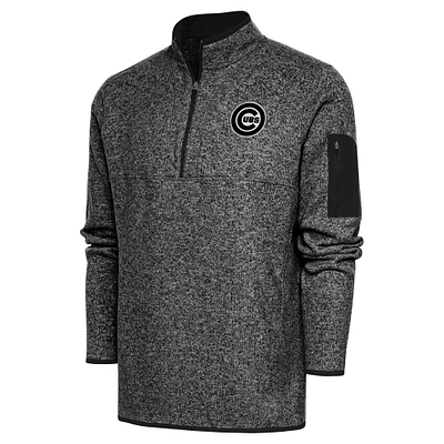 Men's Antigua Heather Black Chicago Cubs Metallic Big & Tall Quarter-Zip Jacket