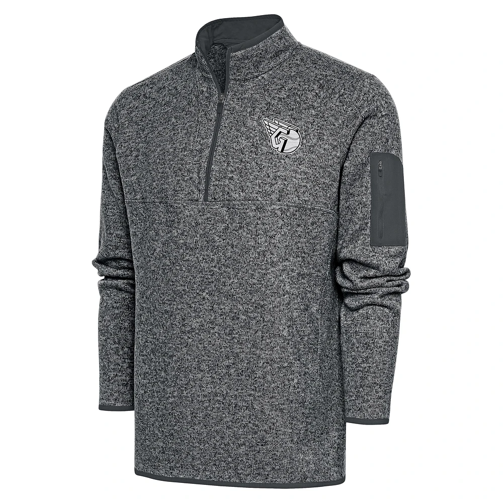 Men's Antigua Graphite Cleveland Guardians Metallic Fortune Quarter-Zip Pullover Jacket