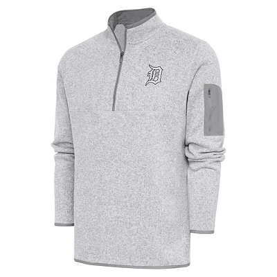 Men's Antigua Pewter Detroit Tigers Metallic Fortune Quarter-Zip Pullover Jacket