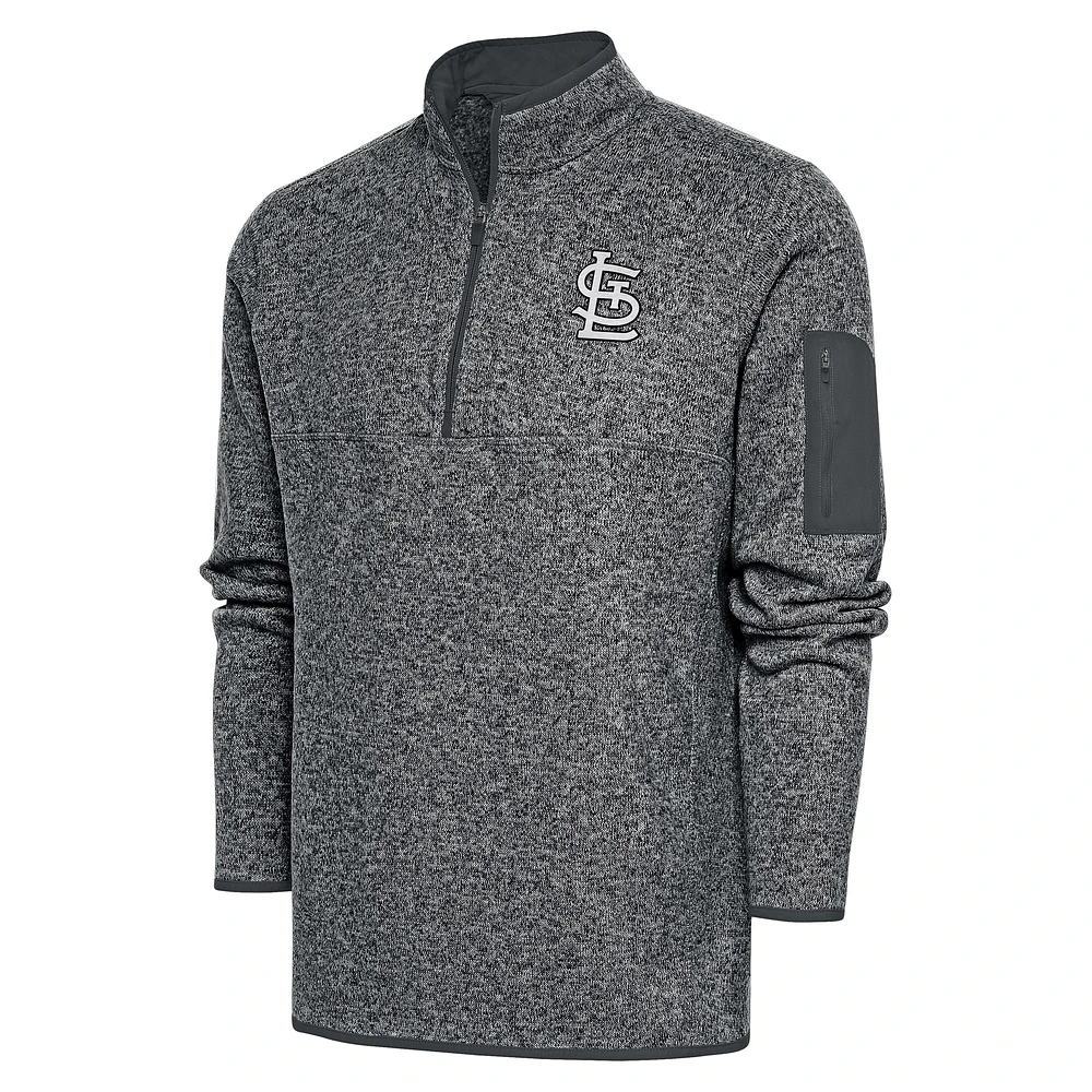Men's Antigua Graphite St. Louis Cardinals Metallic Fortune Quarter-Zip Pullover Jacket