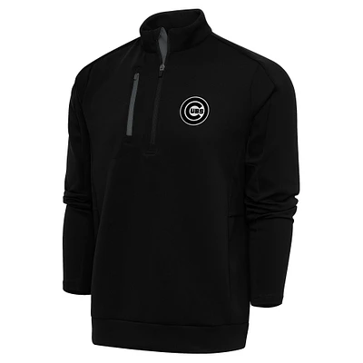 Men's Antigua Black Chicago Cubs Metallic Generation Quarter-Zip Pullover Top