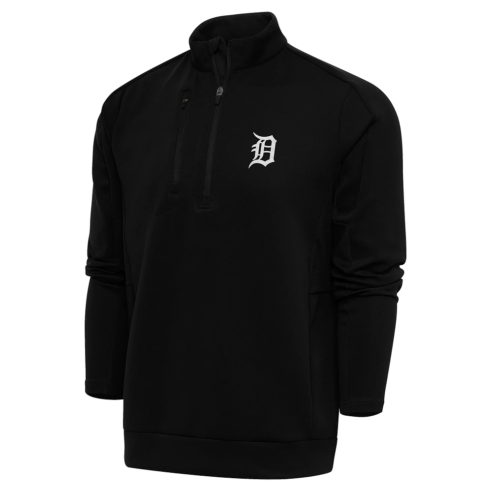 Men's Antigua Black Detroit Tigers Metallic Generation Quarter-Zip Pullover Top