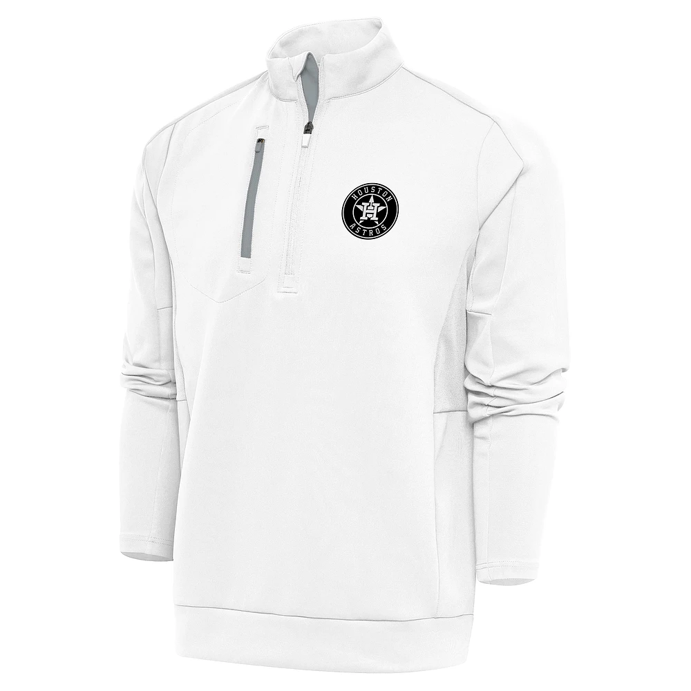 Men's Antigua White Houston Astros Metallic Generation Quarter-Zip Pullover Top