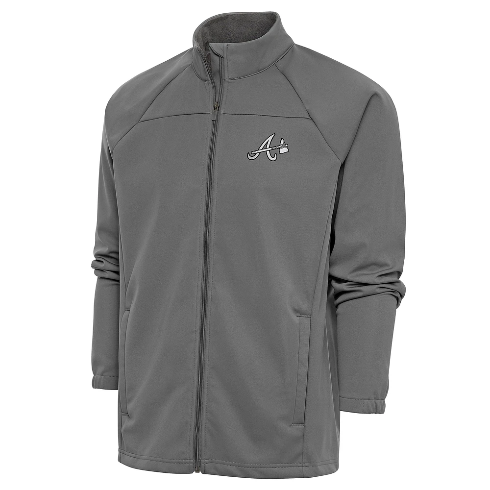 Men's Antigua Steel Atlanta Braves Metallic Links Full-Zip Golf Jacket