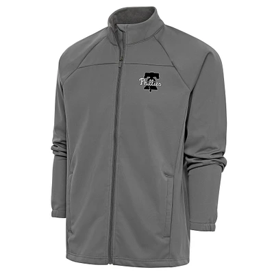 Men's Antigua Steel Philadelphia Phillies Metallic Links Full-Zip Golf Jacket