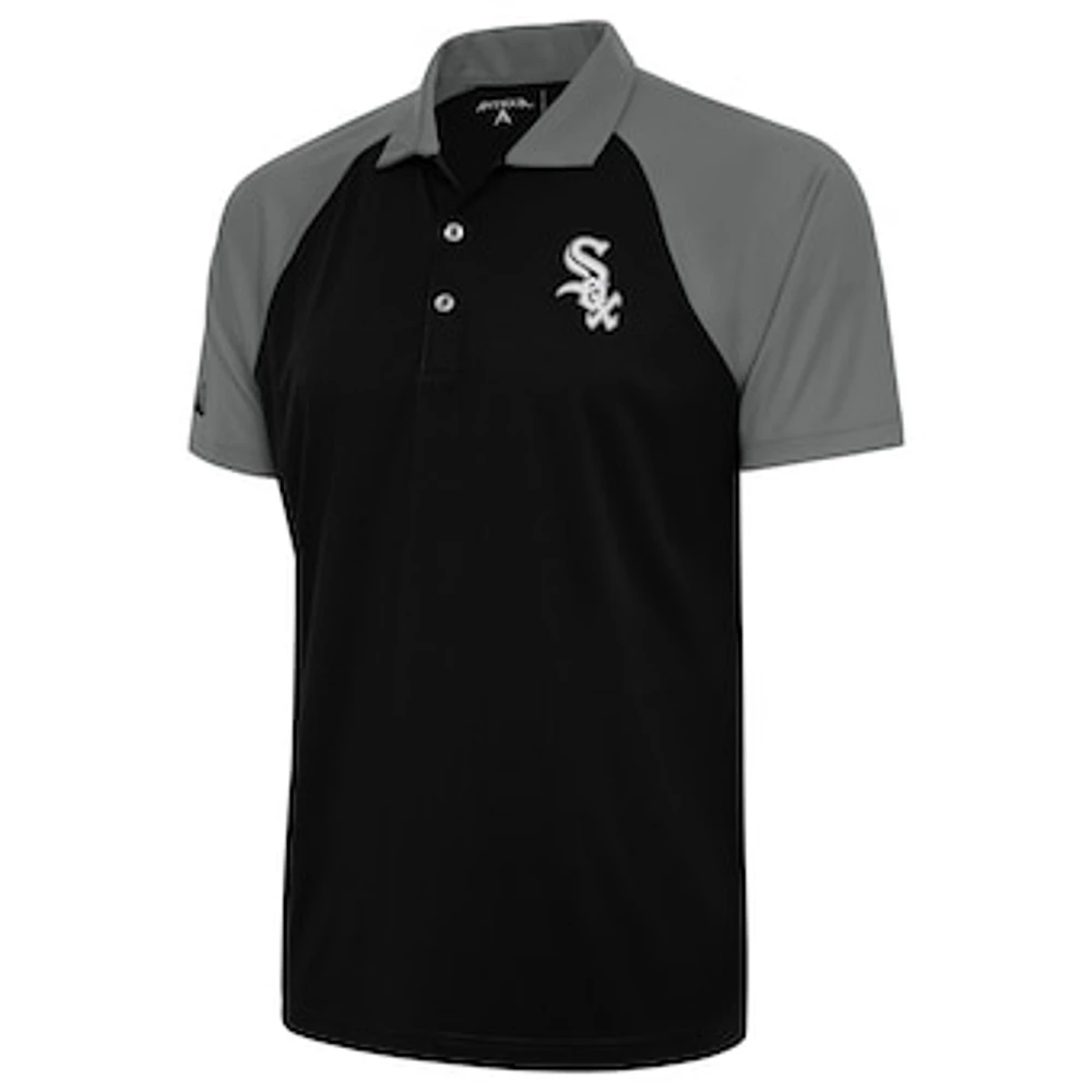 Men's Antigua Black Chicago White Sox Metallic Nova Polo