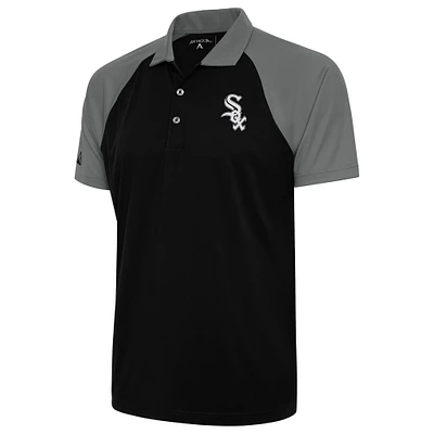 Men's Antigua Black Chicago White Sox Metallic Nova Polo