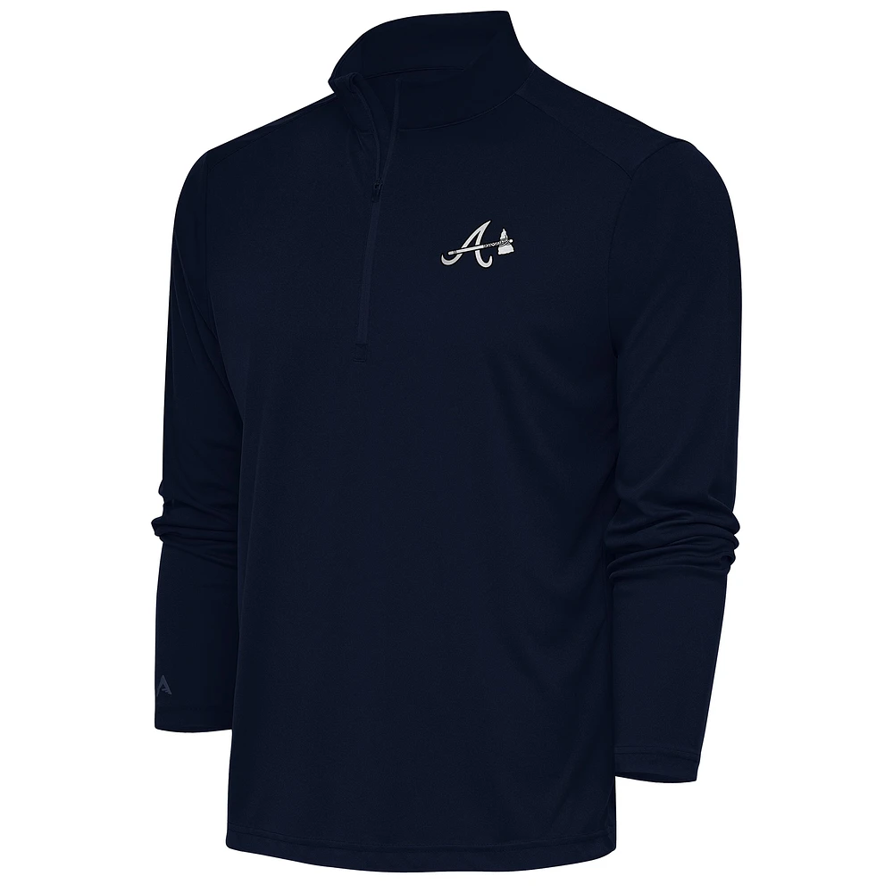 Men's Antigua Navy Atlanta Braves Metallic Tribute Quarter-Zip Top