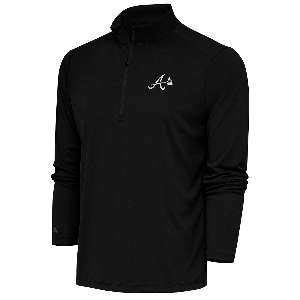 Men's Antigua Black Atlanta Braves Metallic Tribute Quarter-Zip Top
