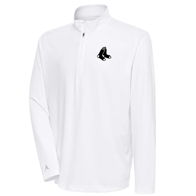 Men's Antigua White Boston Red Sox Metallic Tribute Quarter-Zip Top