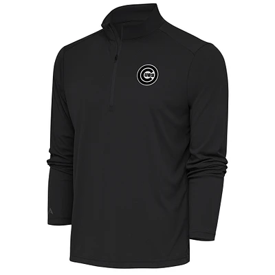 Men's Antigua Charcoal Chicago Cubs Metallic Tribute Quarter-Zip Top