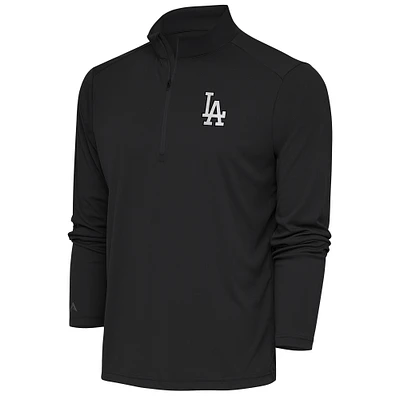 Men's Antigua Charcoal Los Angeles Dodgers Metallic Tribute Quarter-Zip Top