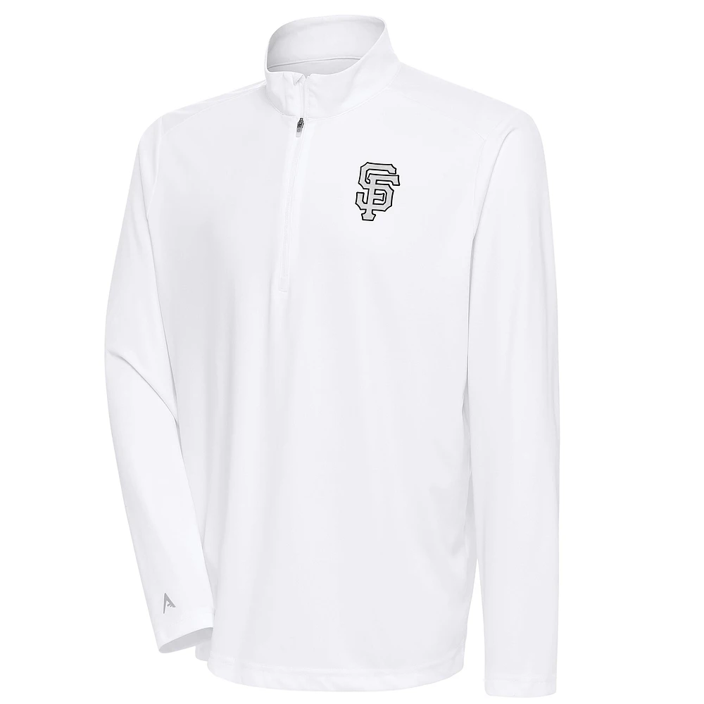 Men's Antigua White San Francisco Giants Metallic Tribute Quarter-Zip Top