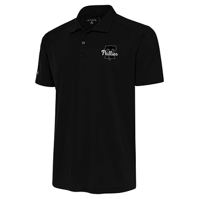 Men's Antigua Black Philadelphia Phillies Metallic Tribute Polo