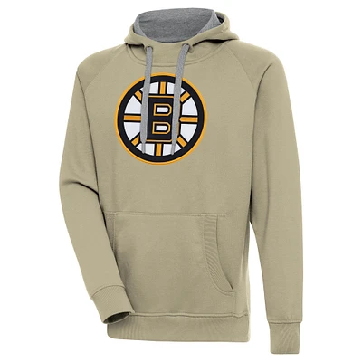 Men's Antigua Khaki Boston Bruins Victory Pullover Hoodie
