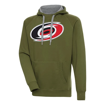 Men's Antigua Olive Carolina Hurricanes Victory Pullover Hoodie