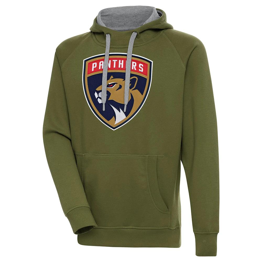 Men's Antigua Olive Florida Panthers Victory Pullover Hoodie