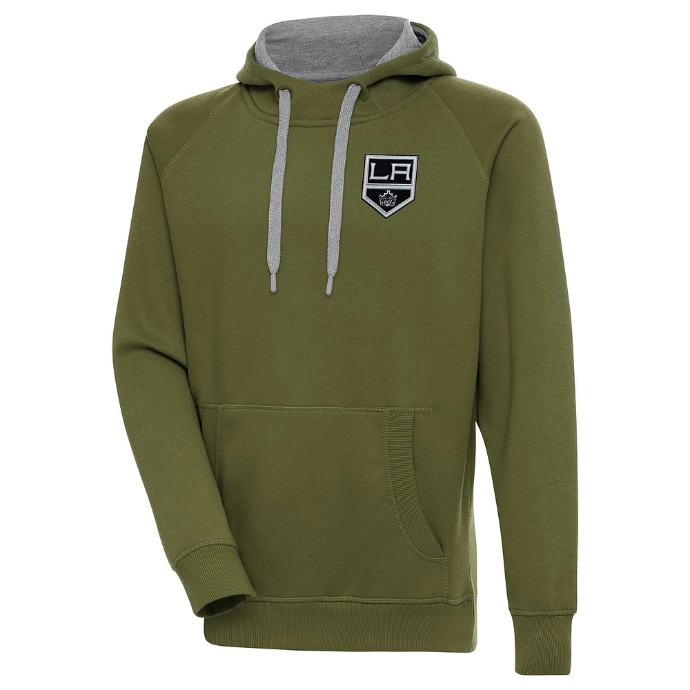 Men's Antigua Olive Los Angeles Kings Victory Pullover Hoodie