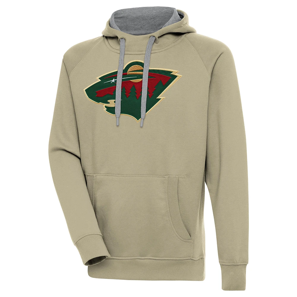 Men's Antigua Khaki Minnesota Wild Victory Pullover Hoodie