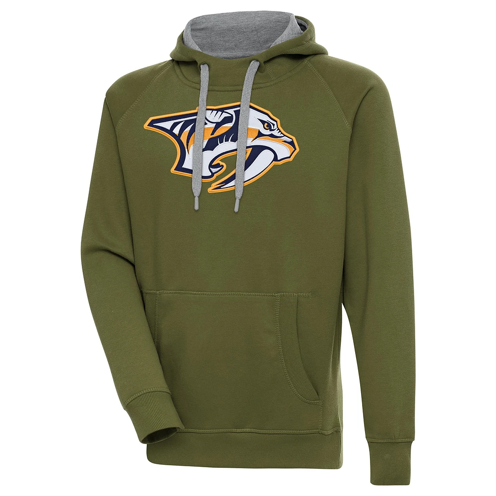 Men's Antigua Olive Nashville Predators Victory Pullover Hoodie